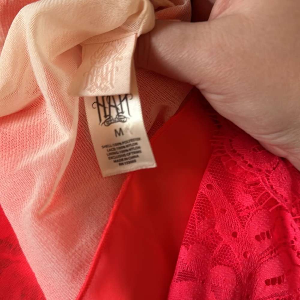 NEW Free People Hot Coral Lace Mini Dress - Size M - Picture 9 of 10